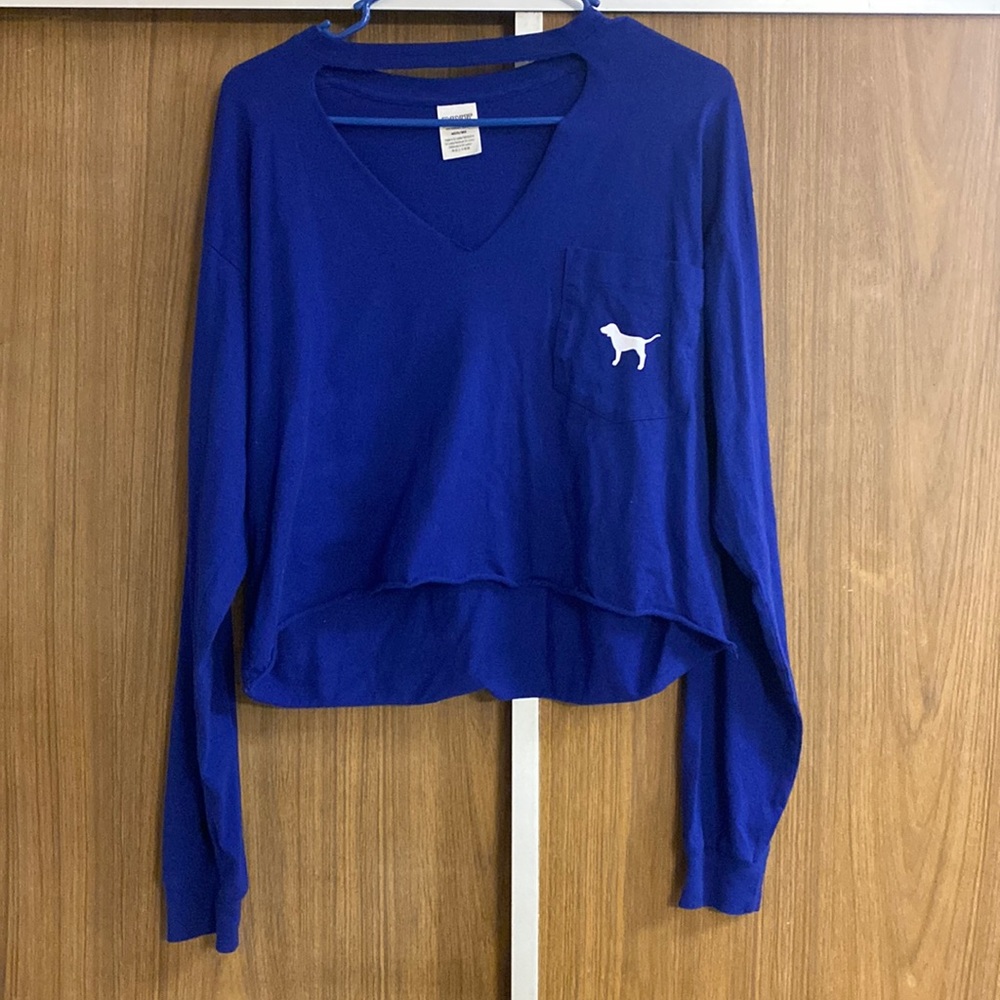 Women’s Royal Blue Long Sleeved Cropped Crew/V Neck Shirt